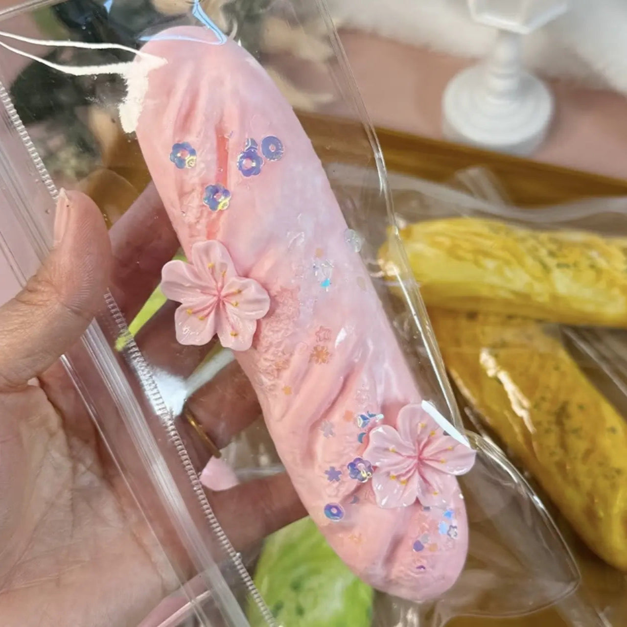 Pink Baguette Squishy Toy Side View – Soft Silicone Fidget Toy