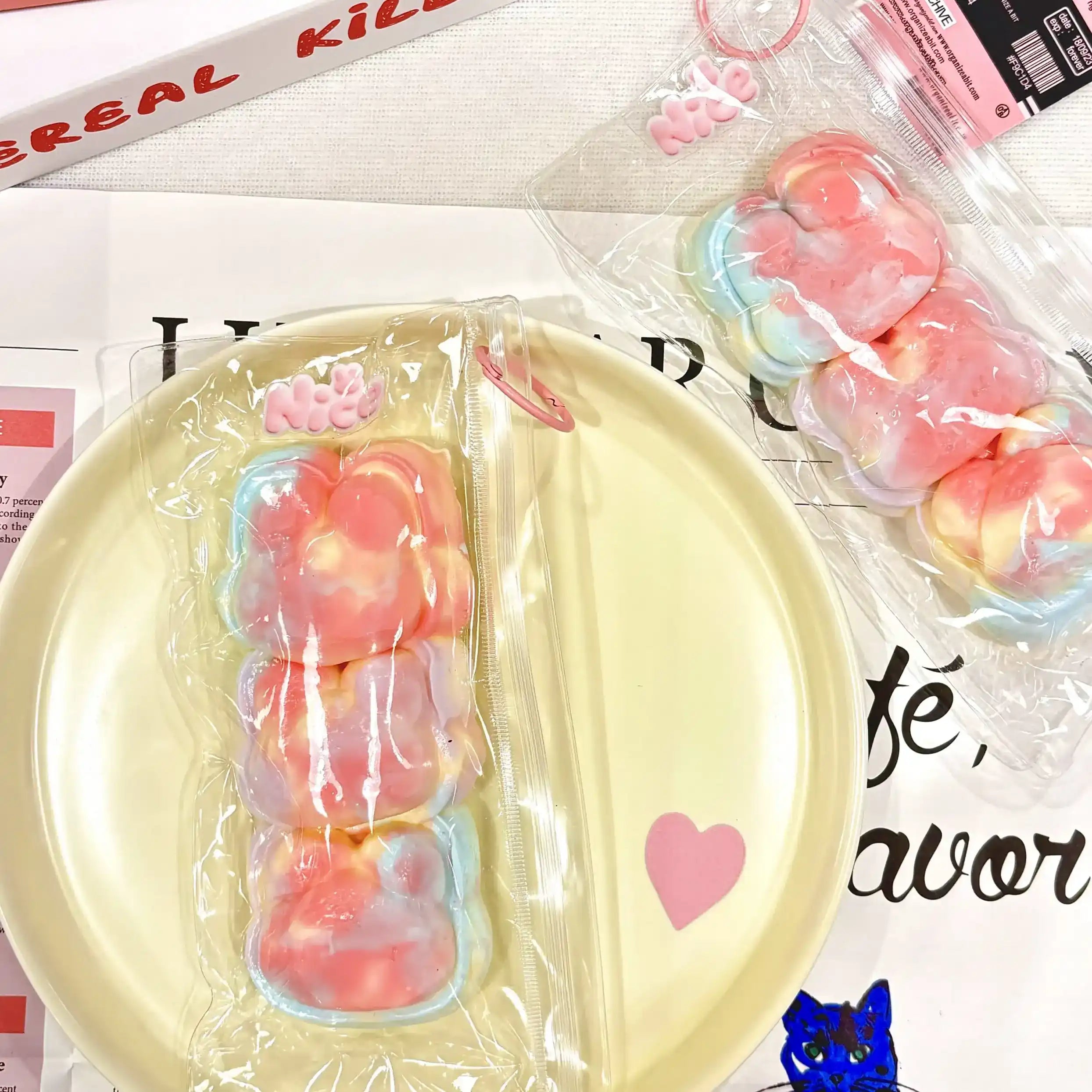 Adorable rabbit squishy trio with kawaii design – handmade and safe